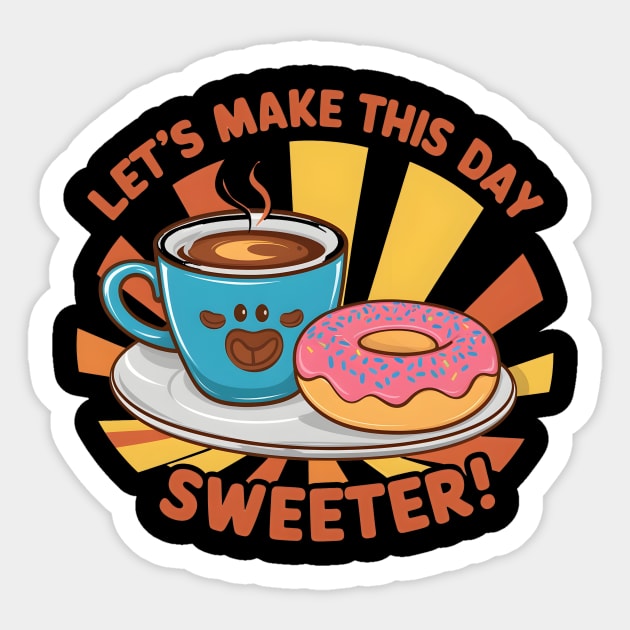Sweet Morning Delight: Coffee and Donut Design Sticker by ShopFusion